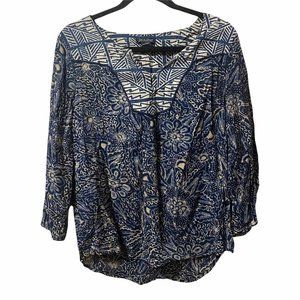 Lucky Brand Boho Top. Size Small. Long sleeve. Blue and Cream Colors